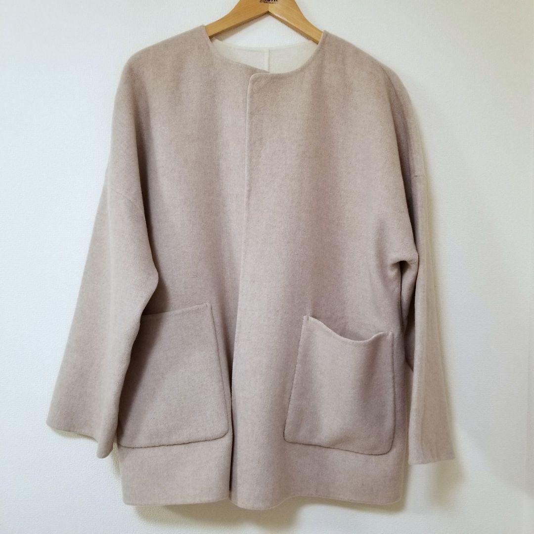 Demi-Luxe BEAMS ベルト付きリバーコート ベージュホワイト 38