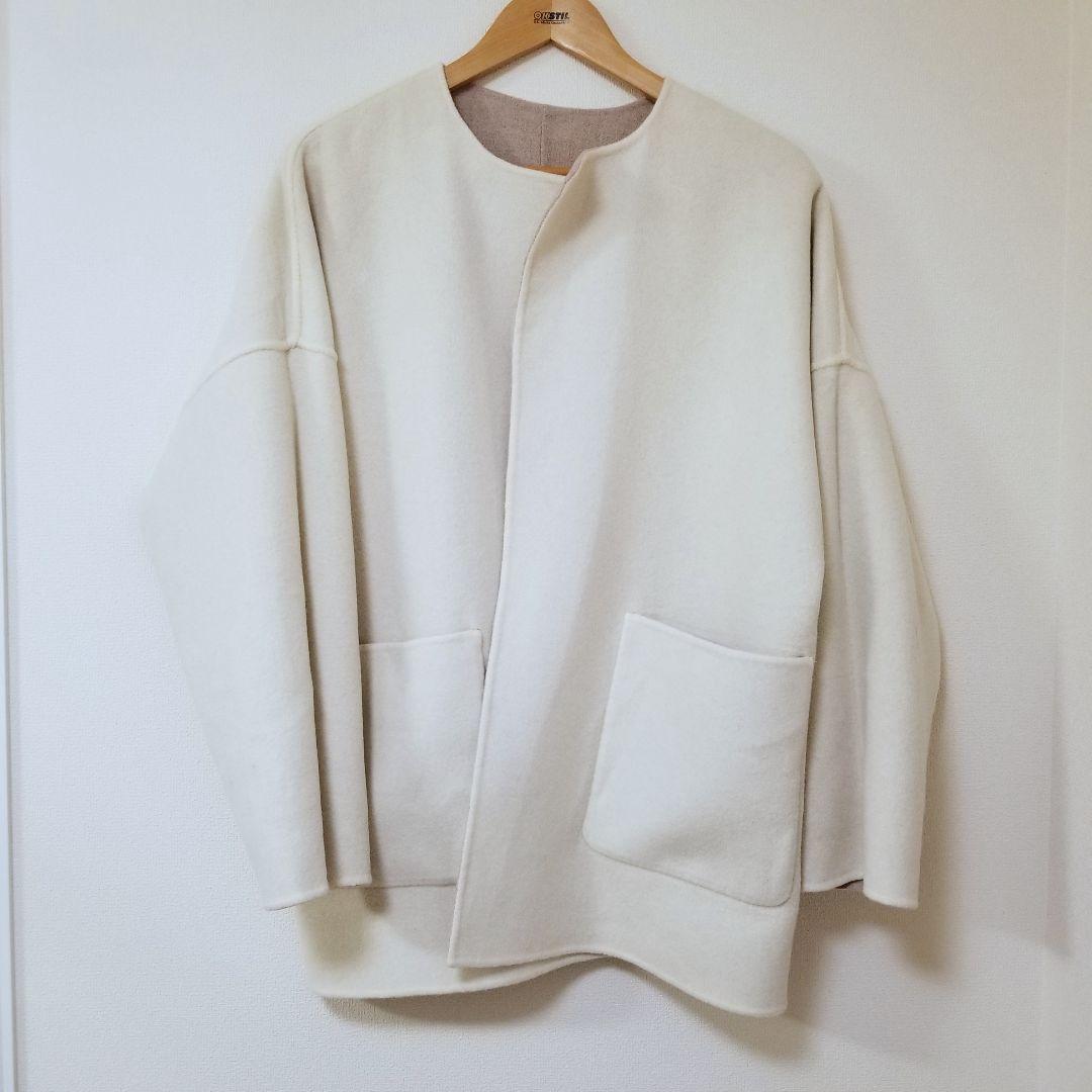 Demi-Luxe BEAMS ベルト付きリバーコート ベージュホワイト 38