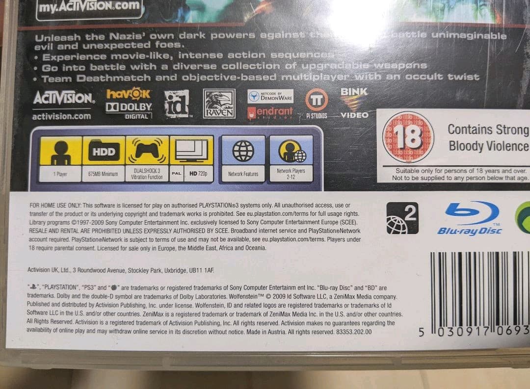 【レア品】PS3 Wolfenstein (ウルフェンシュタイン) UK版