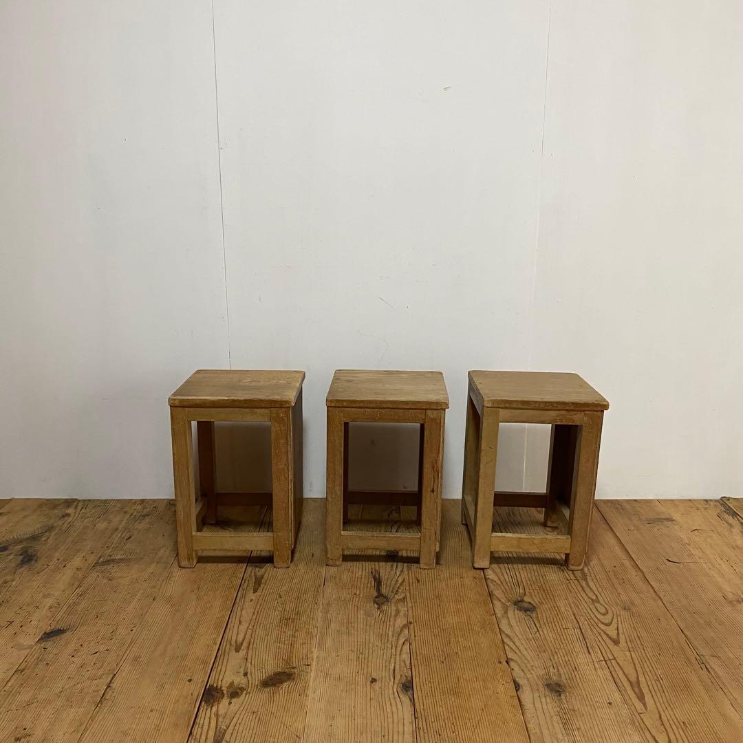 3脚セット アンティーク 角 スツール 椅子 植物台 昭和レトロ y84