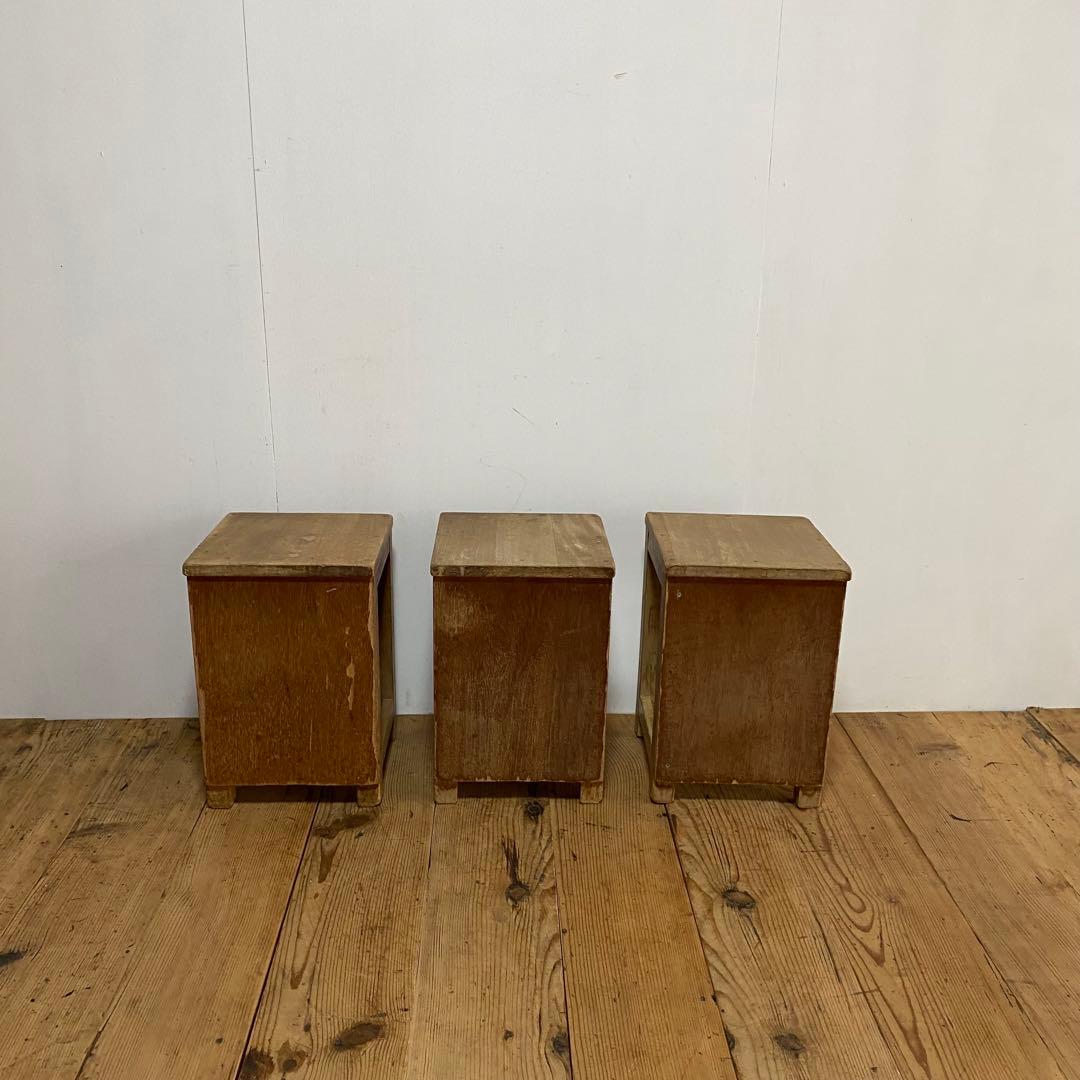 3脚セット アンティーク 角 スツール 椅子 植物台 昭和レトロ y84