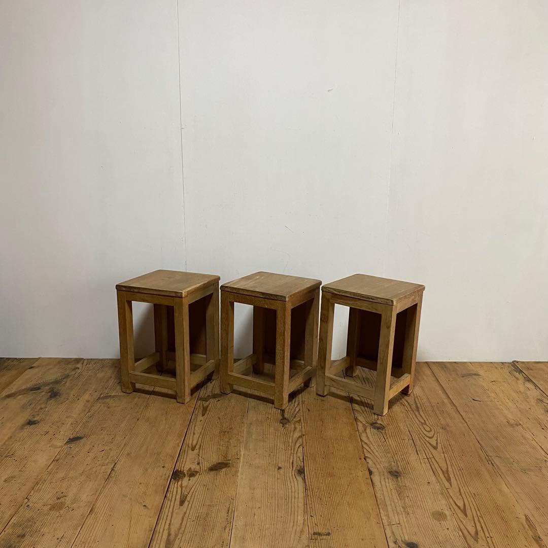 3脚セット アンティーク 角 スツール 椅子 植物台 昭和レトロ y84