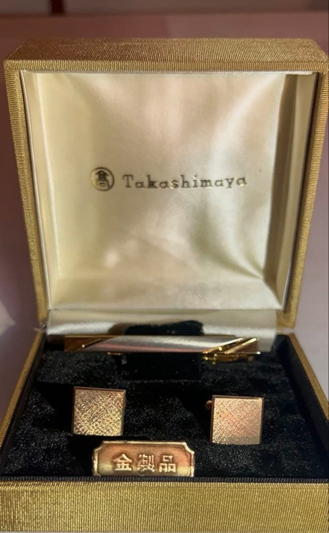 高島屋 K10カフス・タイピン・パールタイタック 3点セット（ケース付き）