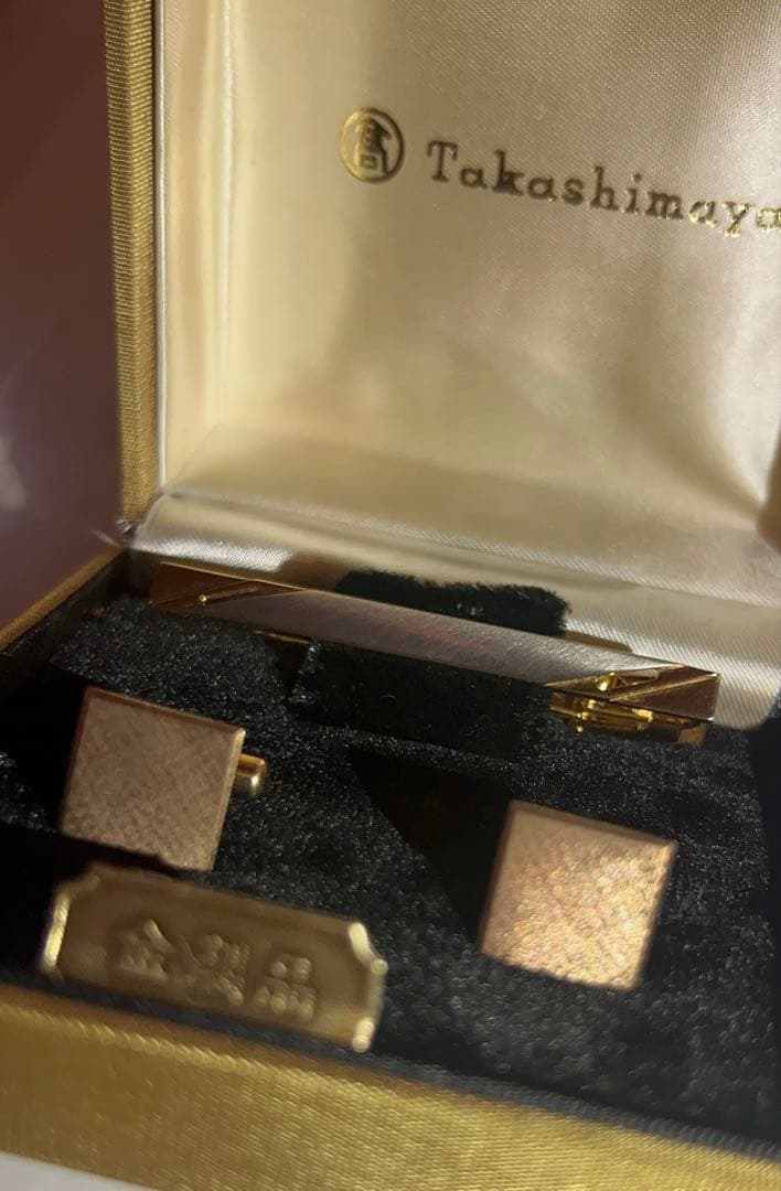 高島屋 K10カフス・タイピン・パールタイタック 3点セット（ケース付き）