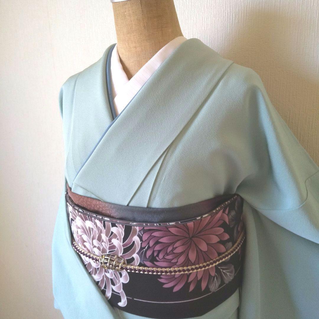 あぃけぃ様・正絹・色無地薄水色系・比翼仕立て・一つ紋・袷、お着物単品、