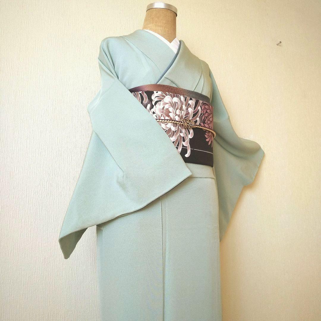 あぃけぃ様・正絹・色無地薄水色系・比翼仕立て・一つ紋・袷、お着物単品、