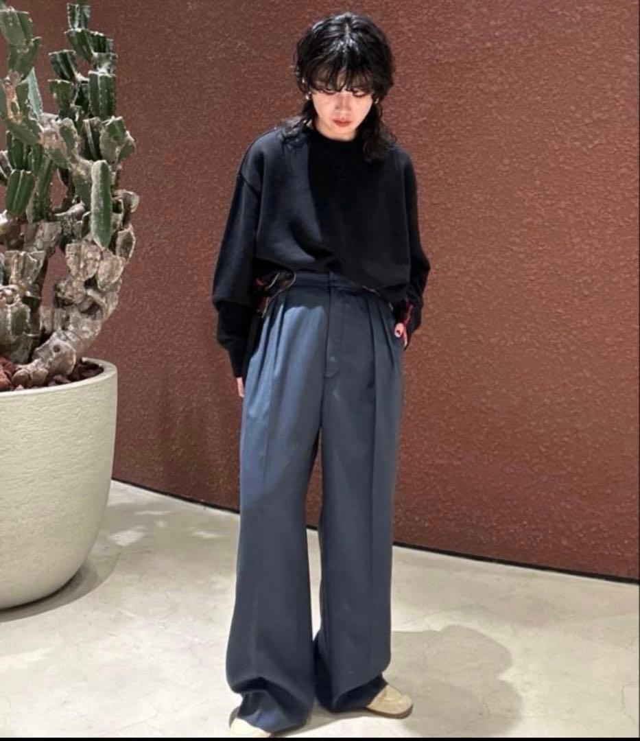 【6 ROKU】コットンウラケカラーステッチ クルーネックプルオーバー ブラック