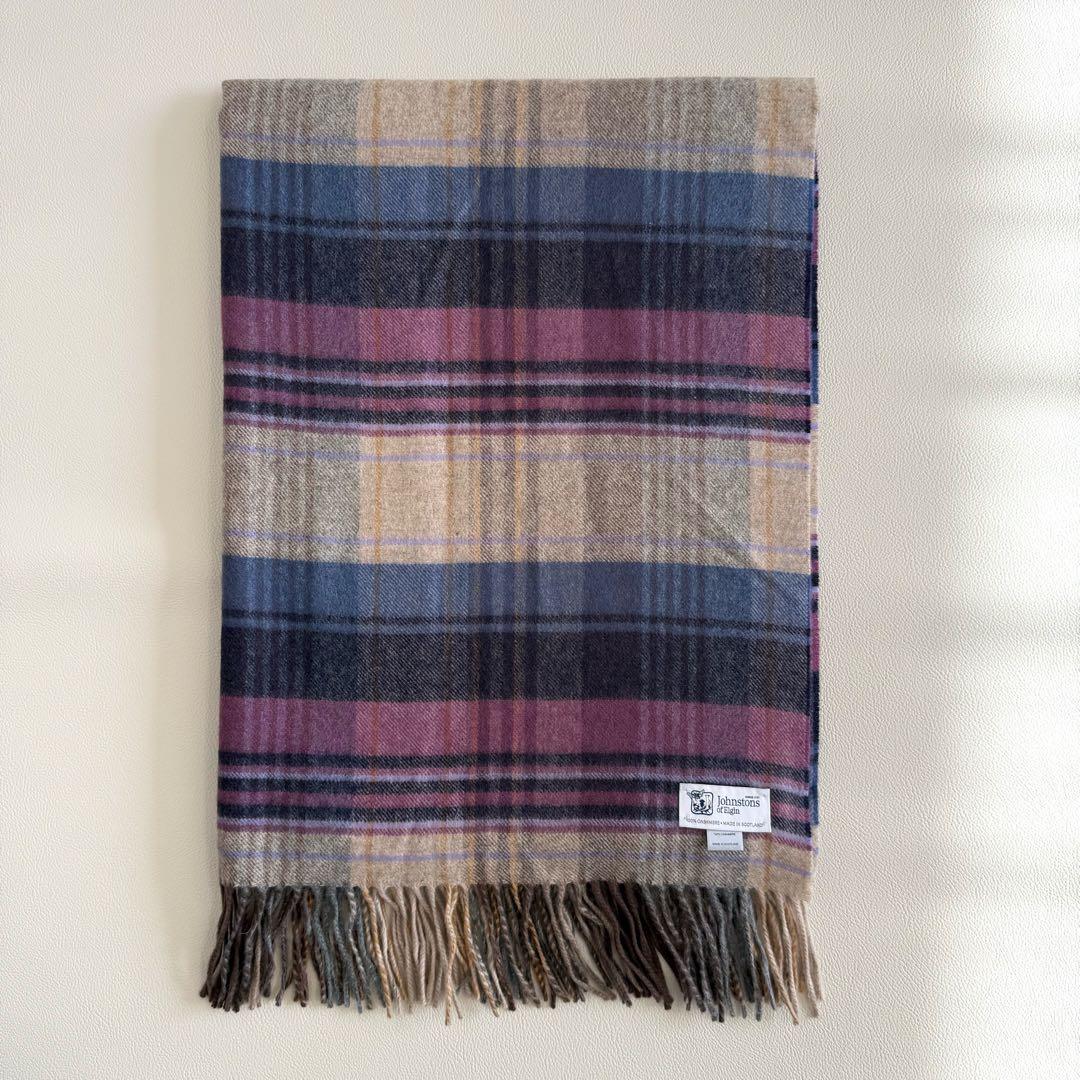 美品　ジョンストンズ　ローズアイル　大判　ストール　マフラー　カシミヤ　ピンク