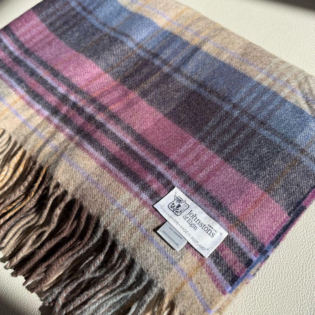 美品　ジョンストンズ　ローズアイル　大判　ストール　マフラー　カシミヤ　ピンク