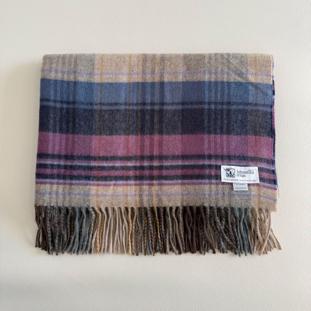 美品　ジョンストンズ　ローズアイル　大判　ストール　マフラー　カシミヤ　ピンク