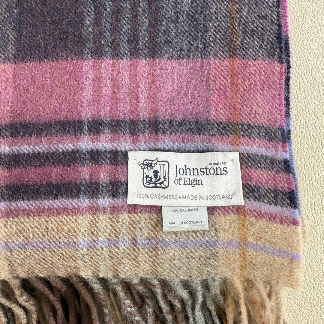 美品　ジョンストンズ　ローズアイル　大判　ストール　マフラー　カシミヤ　ピンク