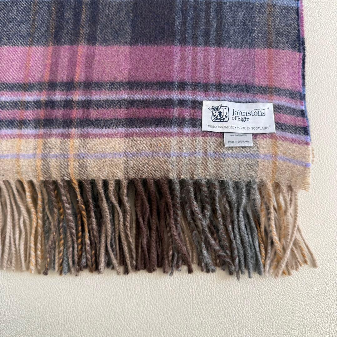 美品　ジョンストンズ　ローズアイル　大判　ストール　マフラー　カシミヤ　ピンク