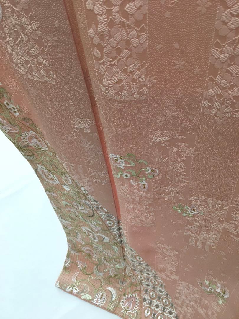 SALE‼️高級感溢れる【訪問着】手刺繍　地紋　正絹　逸品　　裄長め