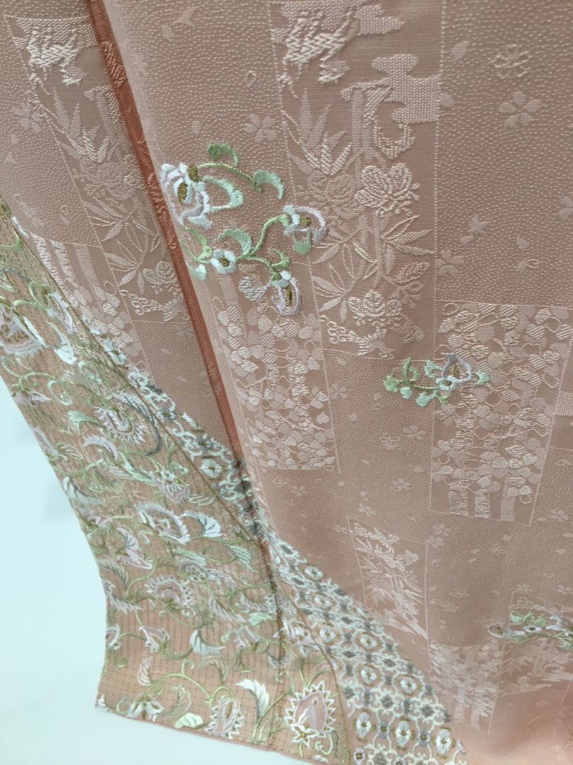 SALE‼️高級感溢れる【訪問着】手刺繍　地紋　正絹　逸品　　裄長め