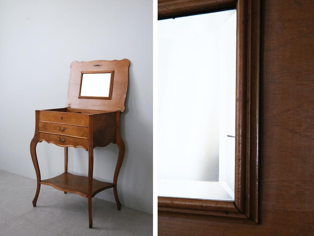 フランスアンティーク◇木製ソーイングテーブル/裁縫箱/机/化粧台(90-2)