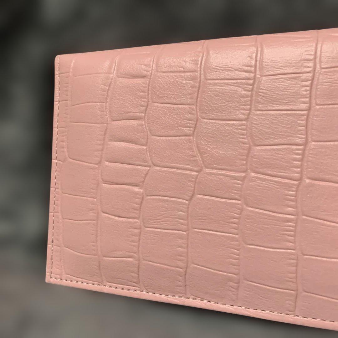 み*る様 皇居財布　ピンク クロコダイル風　長財布　牛革？