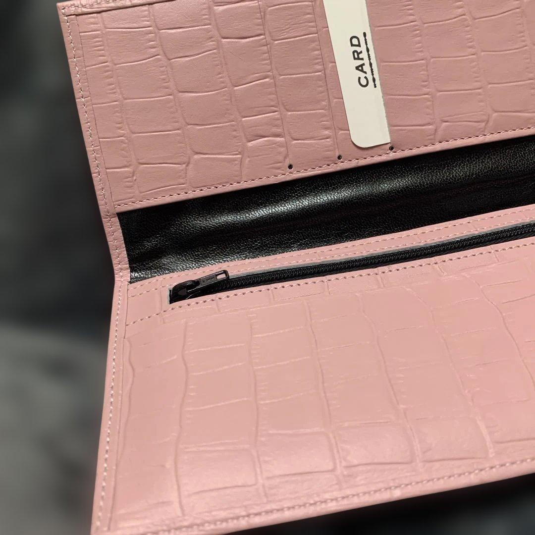 み*る様 皇居財布　ピンク クロコダイル風　長財布　牛革？