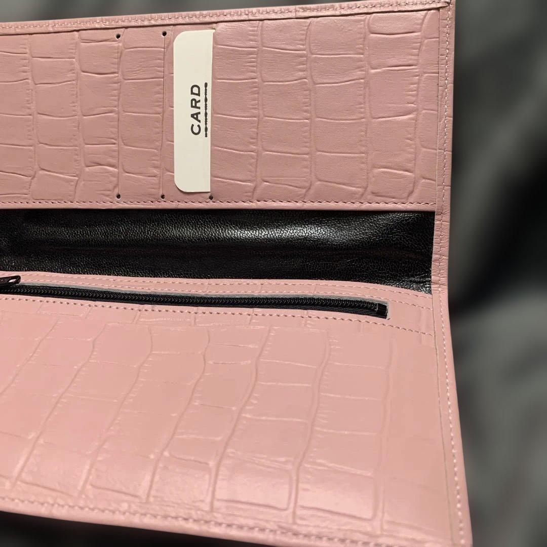 み*る様 皇居財布　ピンク クロコダイル風　長財布　牛革？