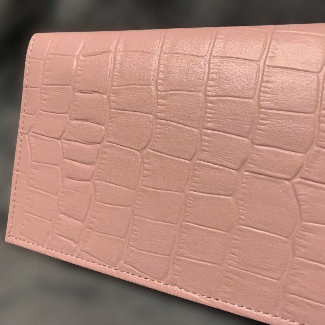 み*る様 皇居財布　ピンク クロコダイル風　長財布　牛革？