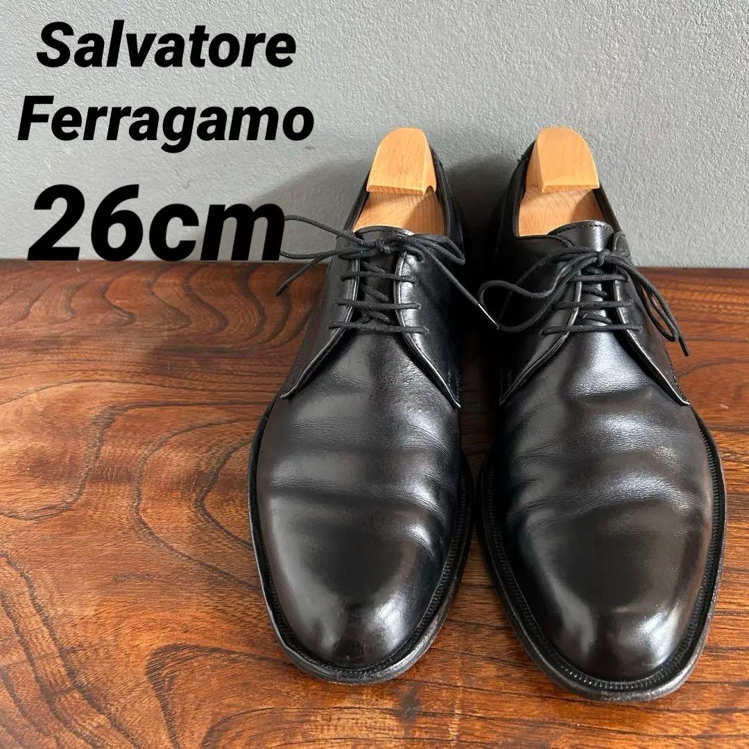 【匿名配送】 サルヴァトーレフェラガモ プレーントゥ ドレス 本革 外羽根 黒
