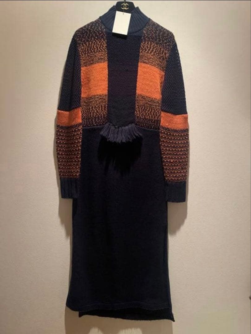 Mame Kurogouchiニットロングワンピース ネイビー オレンジ