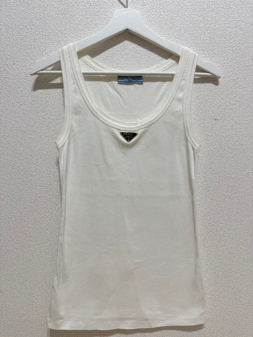 prada タンクトップ ロゴ リブニット ノースリーブ トライアングル プラダ