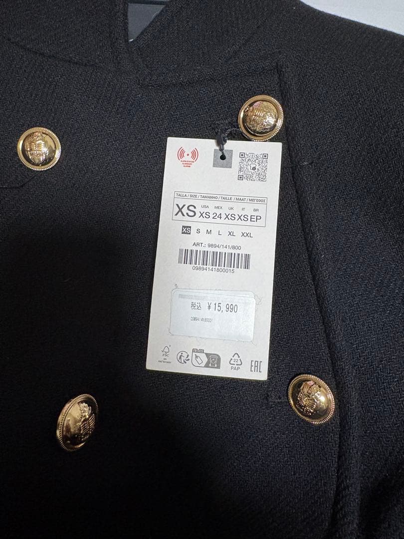 ZARA ウール ダブルブレストコート 黒