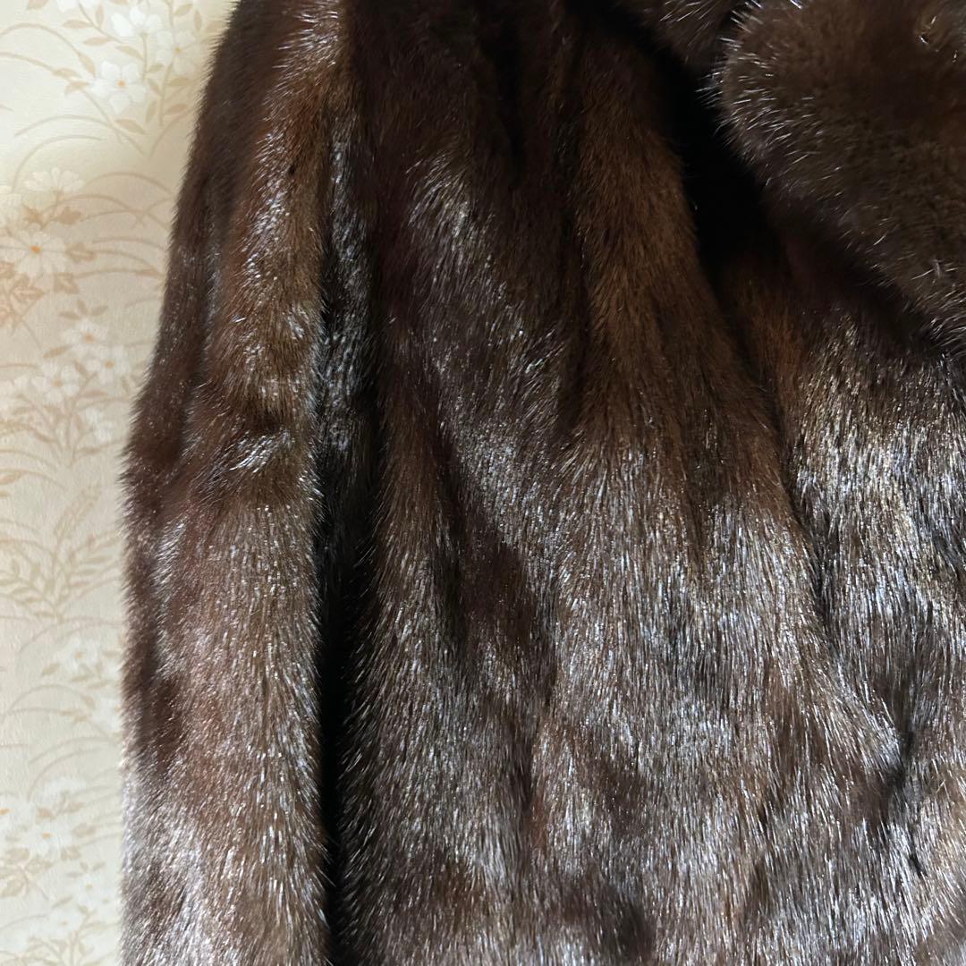 美品 ミンク　ダークブラウン ファーコート　9号