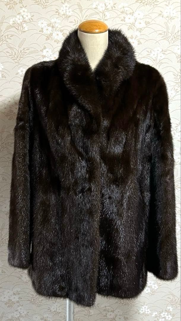 美品 ミンク　ダークブラウン ファーコート　9号