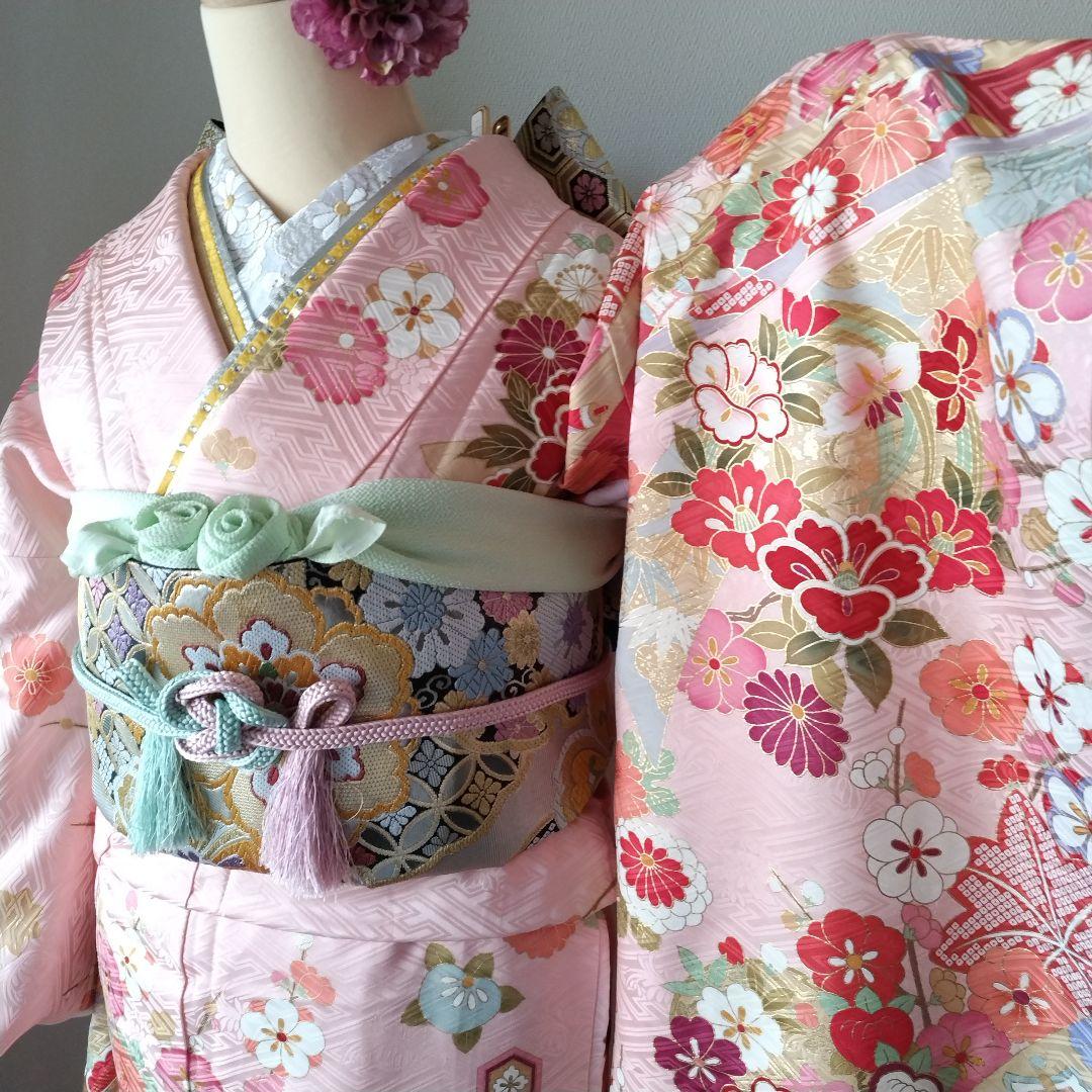 k様　441.花の妖精　振袖7点セット　正絹　フルセット　成人式　可愛いピンク