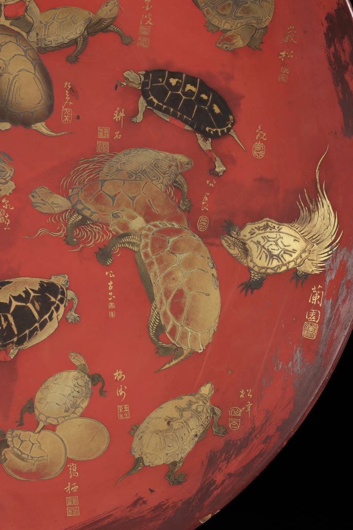 買*き様 特大62cm 朱漆蒔絵 亀尽図大盃 大杯 飾皿 縁起物 長寿 吉祥 骨