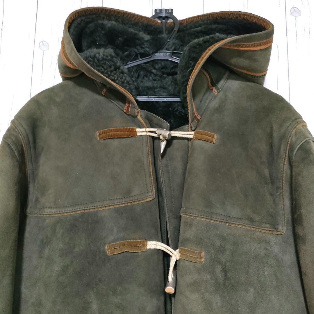 イタリア製 ムートンコート ダッフルコート リアルボア 本革 ヴィンテージ 緑
