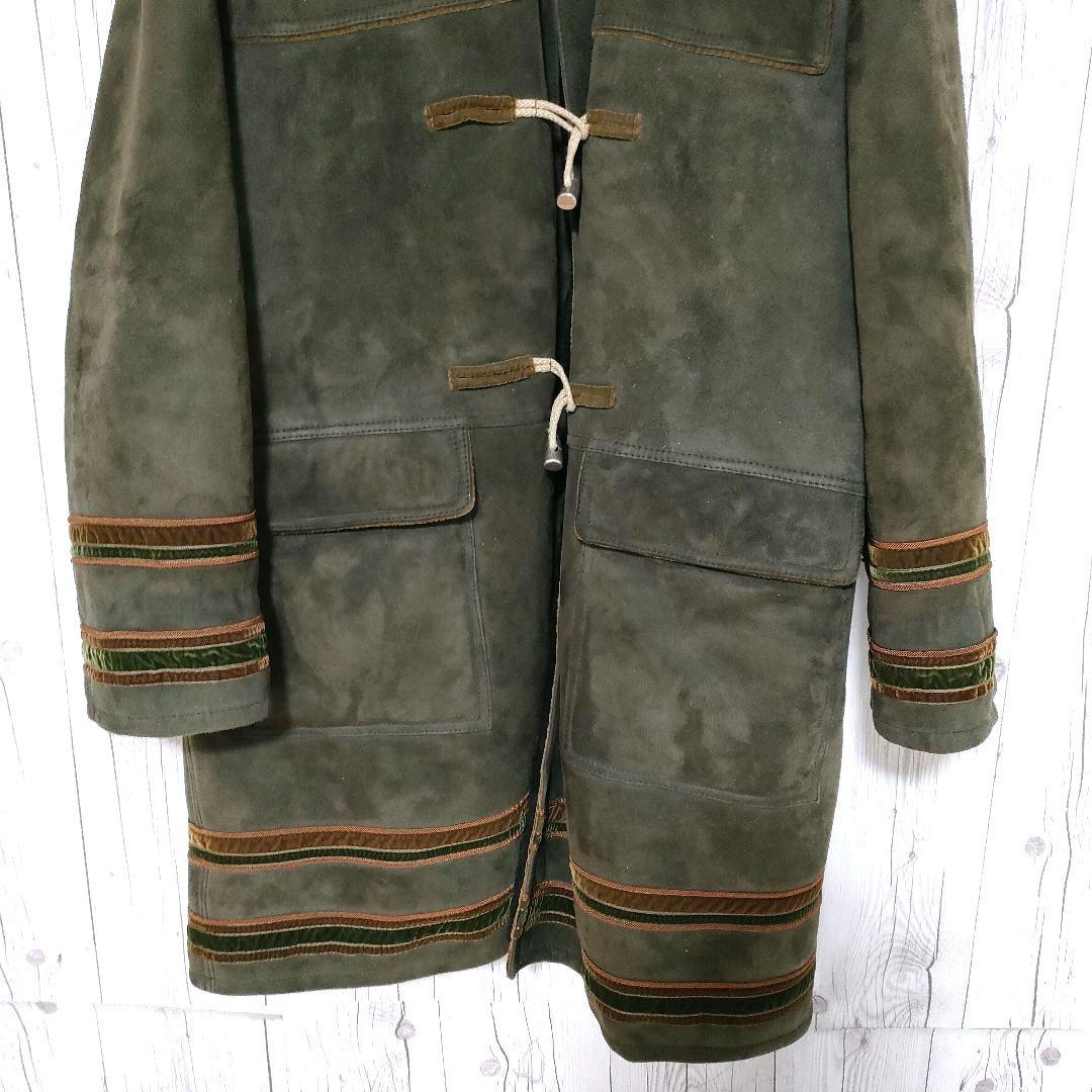 イタリア製 ムートンコート ダッフルコート リアルボア 本革 ヴィンテージ 緑