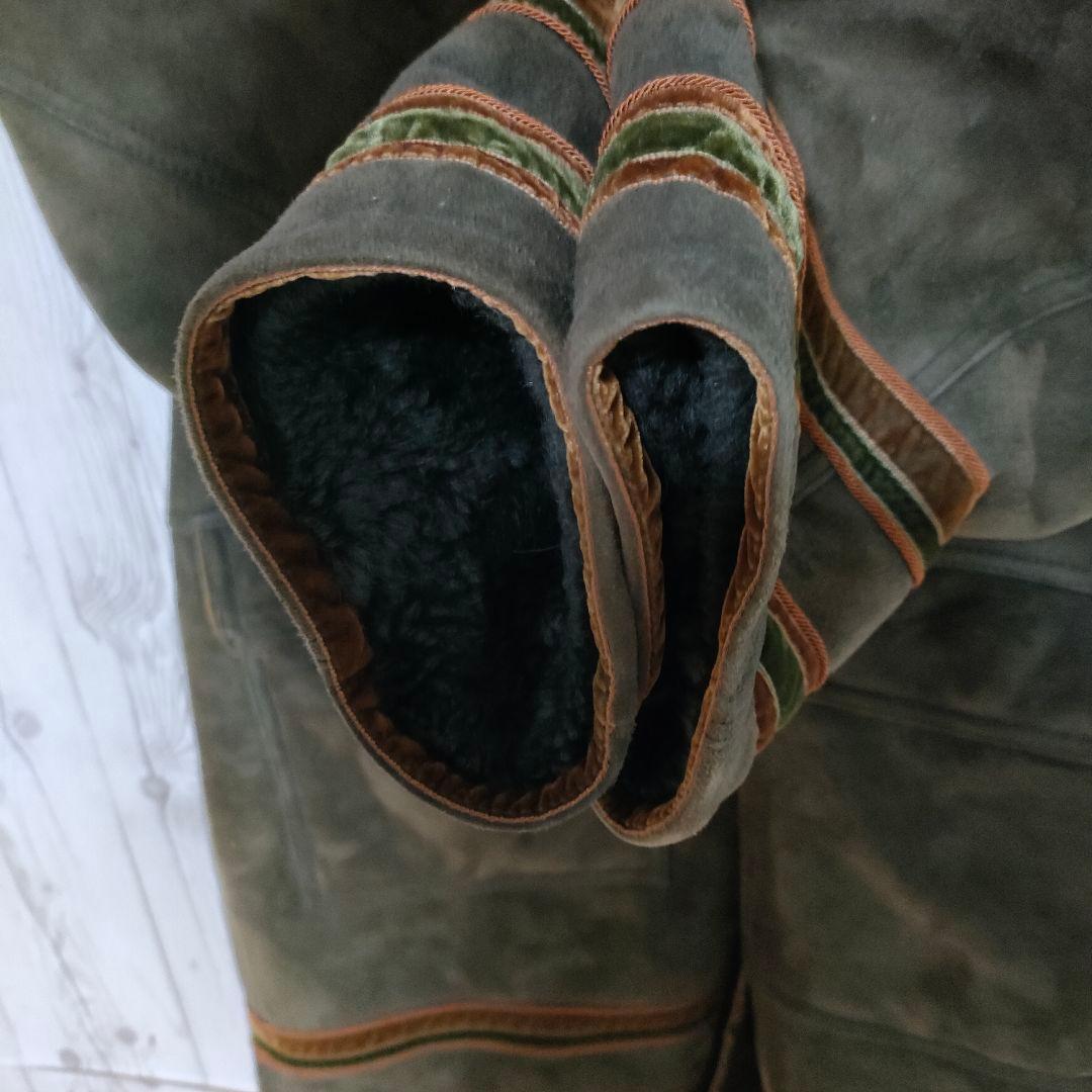 イタリア製 ムートンコート ダッフルコート リアルボア 本革 ヴィンテージ 緑