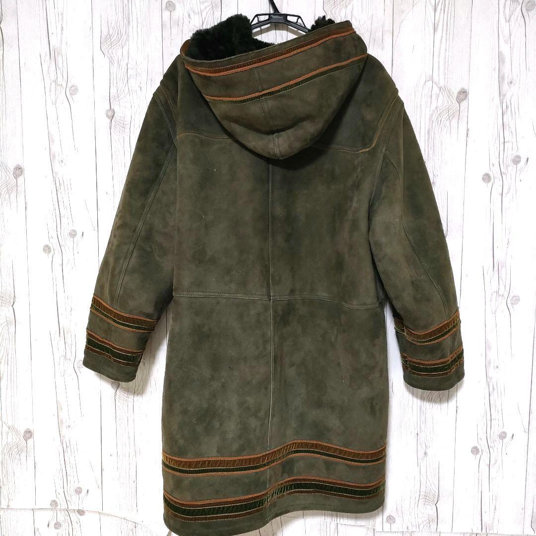 イタリア製 ムートンコート ダッフルコート リアルボア 本革 ヴィンテージ 緑
