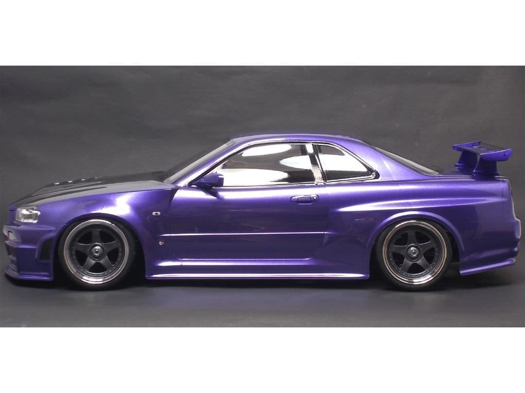 タミヤ R34 GT-R 塗装済完成ボディ　メタリックパープル／ガンメタル