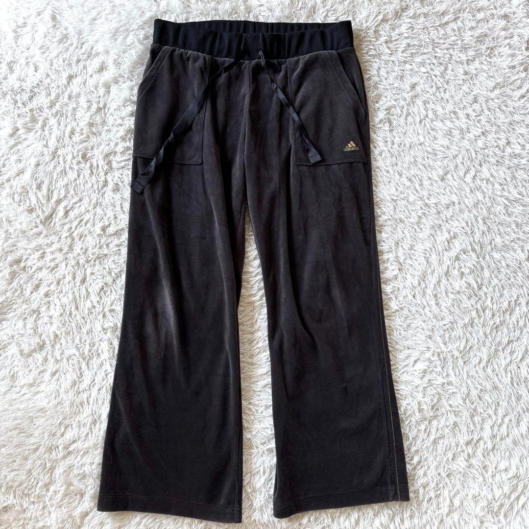 アディダス　ベロア　ジャージ　セットアップ　ロゴ　ブラック　OT 黒　XL