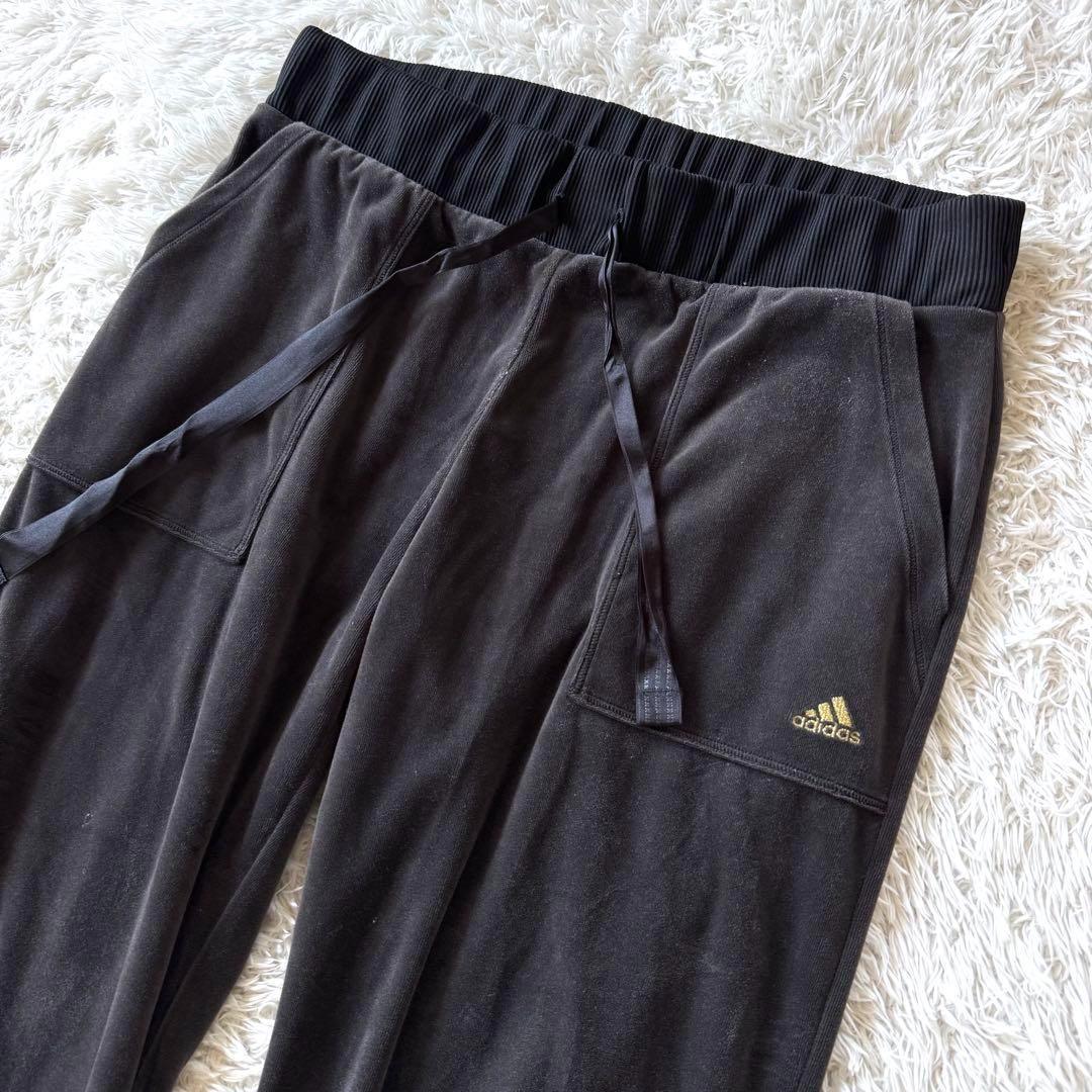 アディダス　ベロア　ジャージ　セットアップ　ロゴ　ブラック　OT 黒　XL