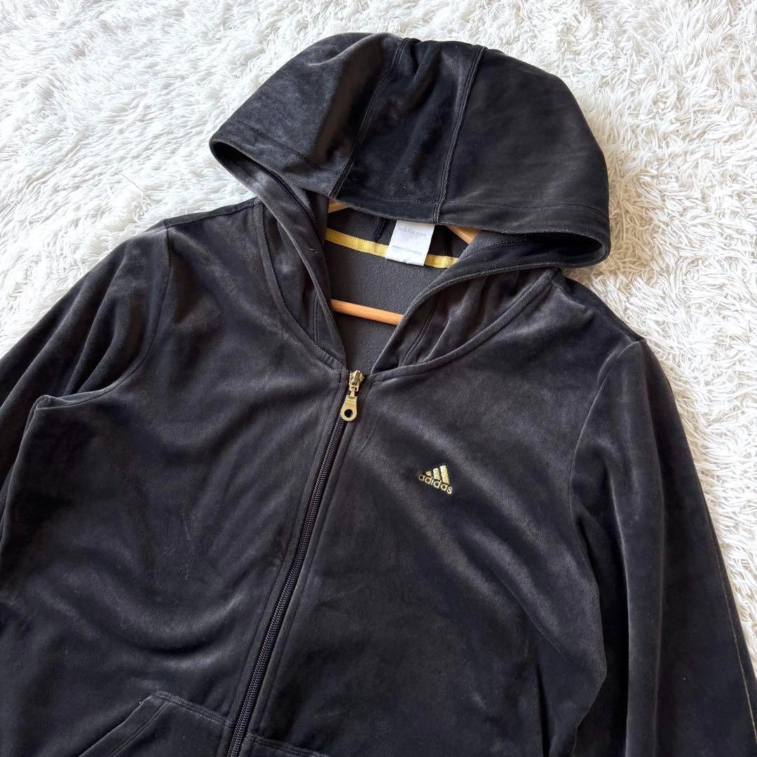 アディダス　ベロア　ジャージ　セットアップ　ロゴ　ブラック　OT 黒　XL