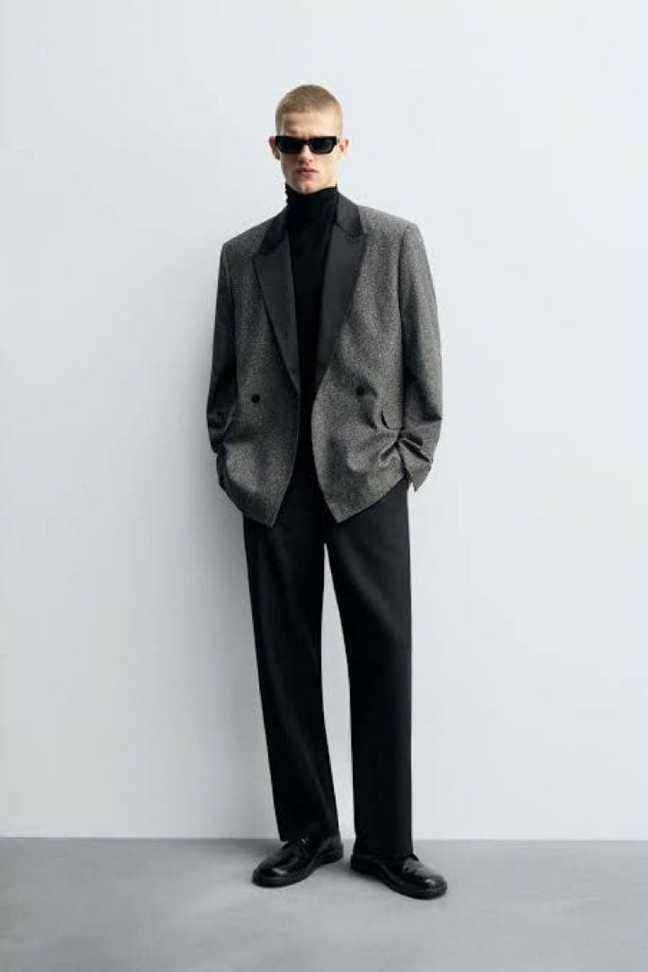 【最終値下げ】ZARA コントラストテクスチャーダブルブレストブレザー 52