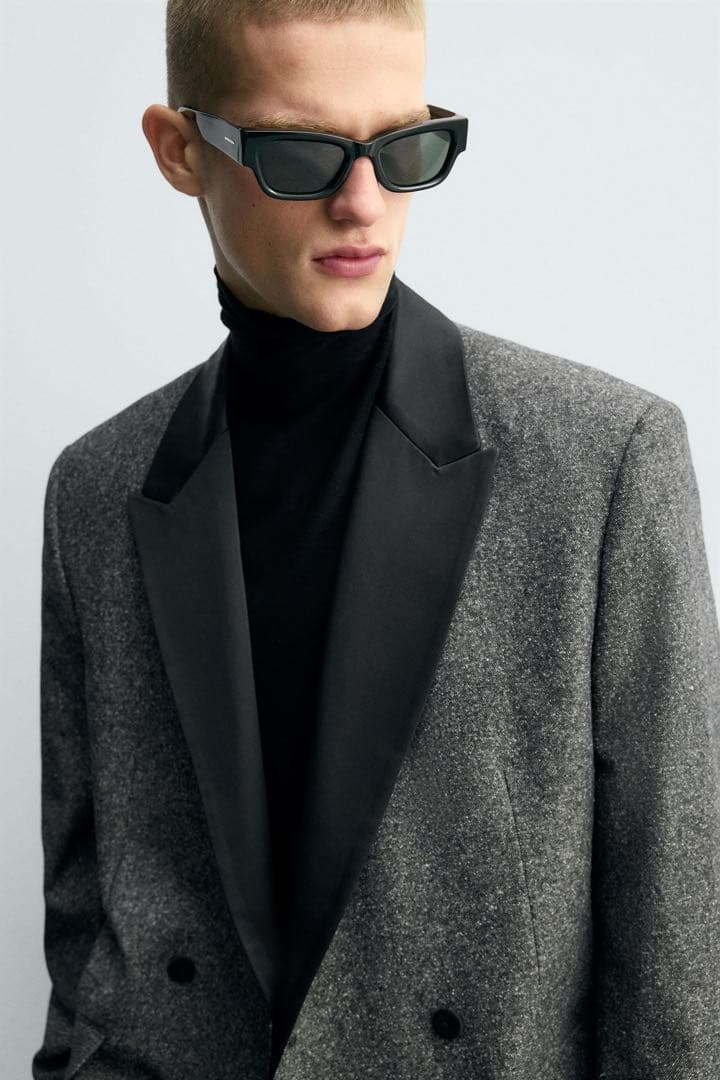 【最終値下げ】ZARA コントラストテクスチャーダブルブレストブレザー 52