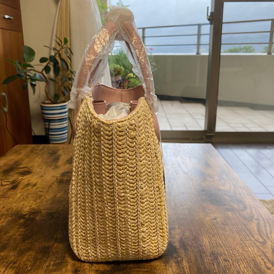 サマンサタバサ　ピンクベージュビッグリボンカゴバッグ　新品未使用　お買い上げ証付