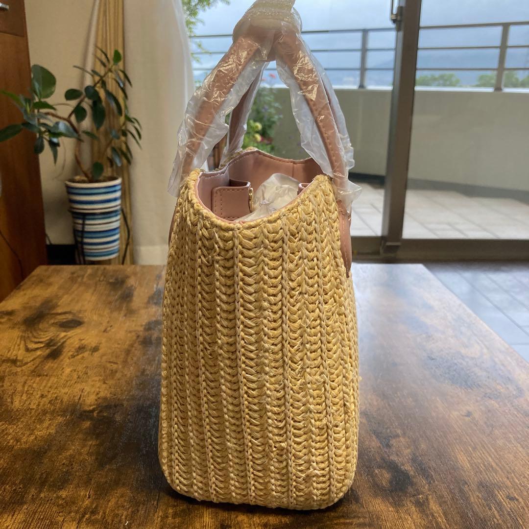 サマンサタバサ　ピンクベージュビッグリボンカゴバッグ　新品未使用　お買い上げ証付