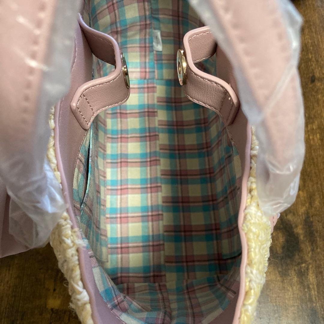 サマンサタバサ　ピンクベージュビッグリボンカゴバッグ　新品未使用　お買い上げ証付