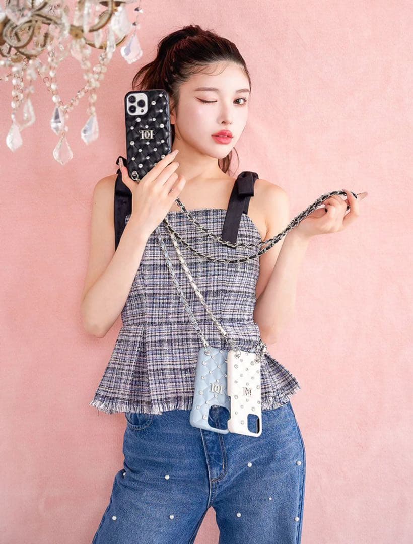 キルティングビジューiPhoneケース ダーリッチ darich WHITE