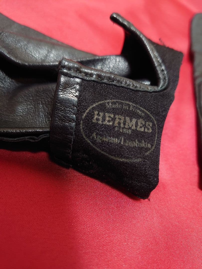 エルメス ラムレザー 手袋 Ｈロゴ シルバー金具 ブラック サイズ7
