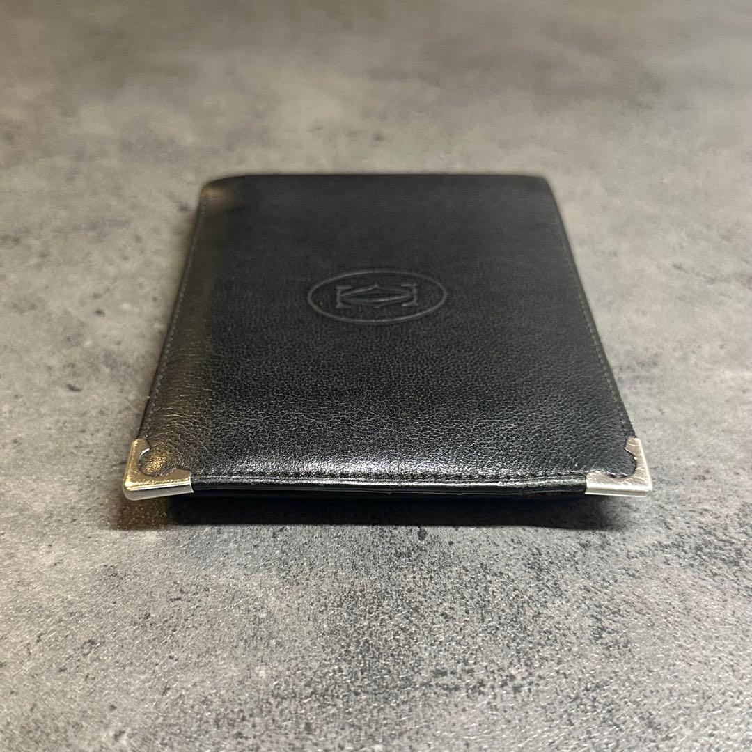 Cartier マストライン　二つ折り財布　コンパクトウォレット　レザー　黒