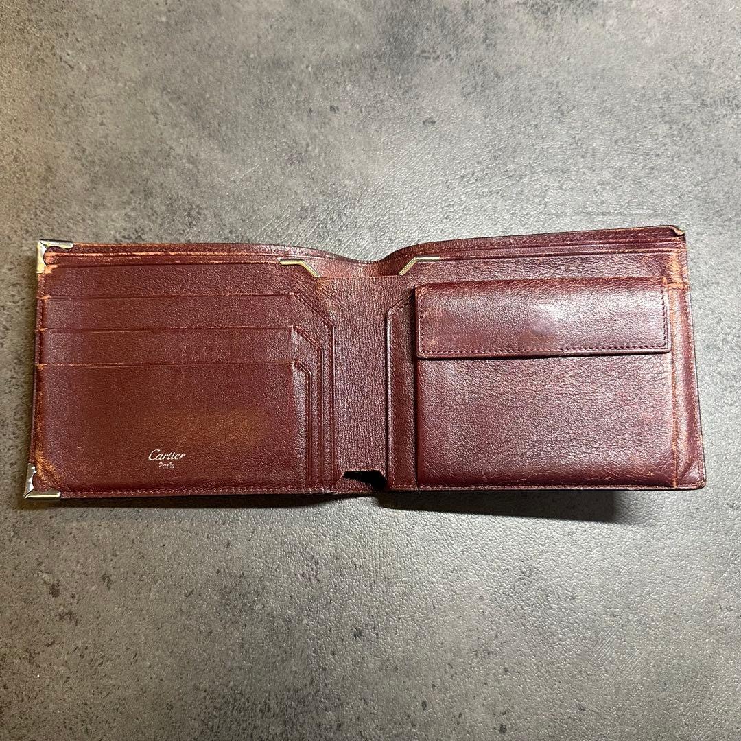 Cartier マストライン　二つ折り財布　コンパクトウォレット　レザー　黒