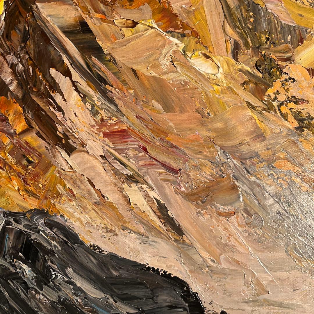 ★特大秀作★ 手書き油絵 ゴールドマウンテン 肉筆絵画 額付 インテリア 油彩画