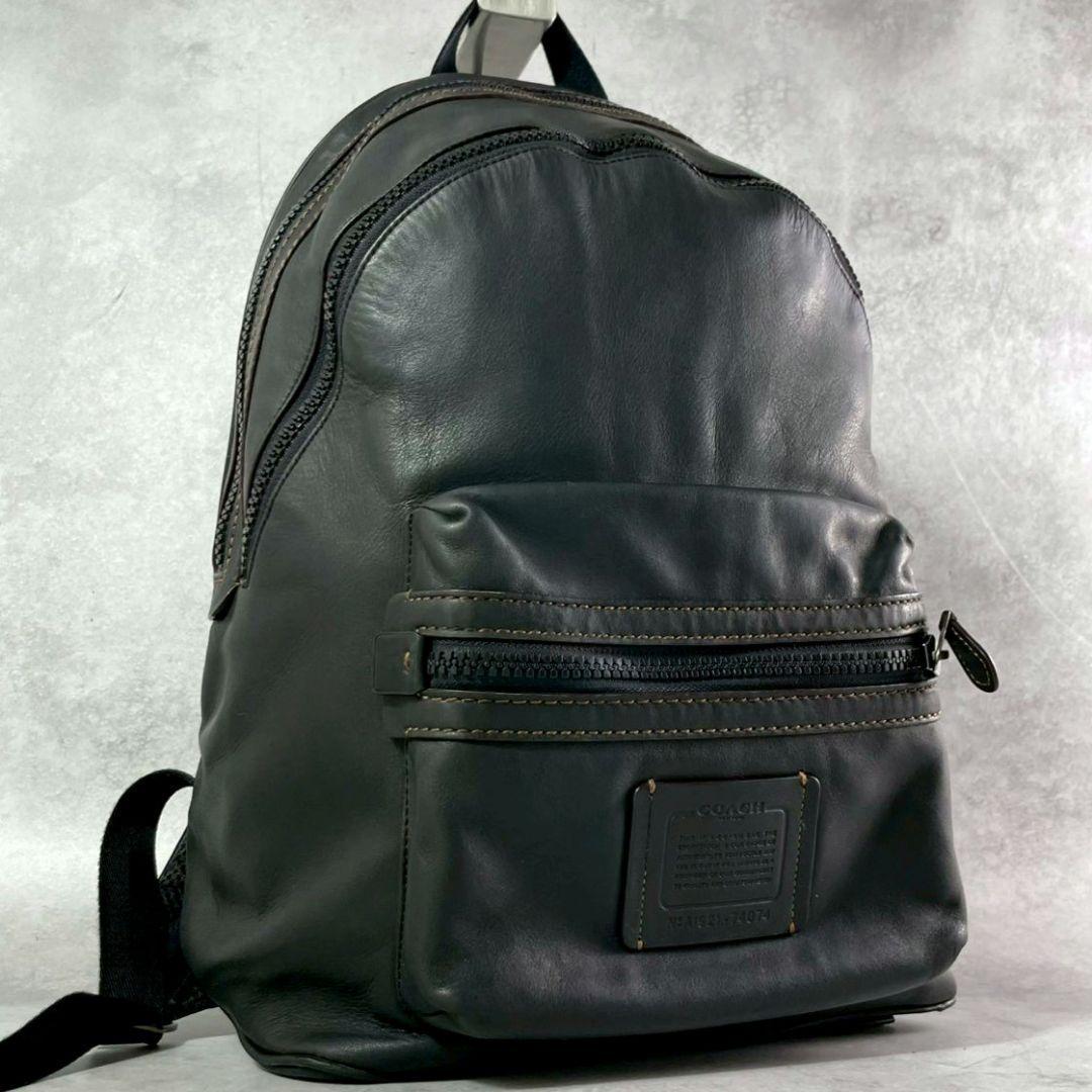 美品 コーチ アカデミー 2室 バックパック ビジネスバッグ A4可 レザー 黒